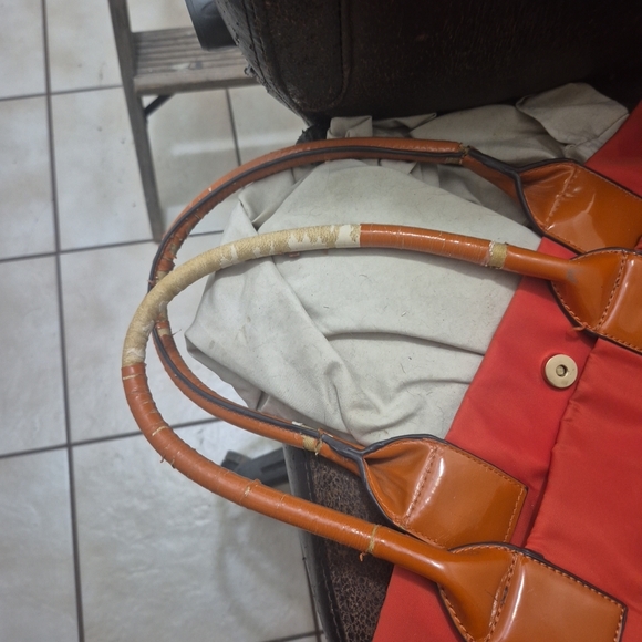 Tory Burch Tote Bag Handbag Nylon/Leather Red Brown - Picture 7 of 10